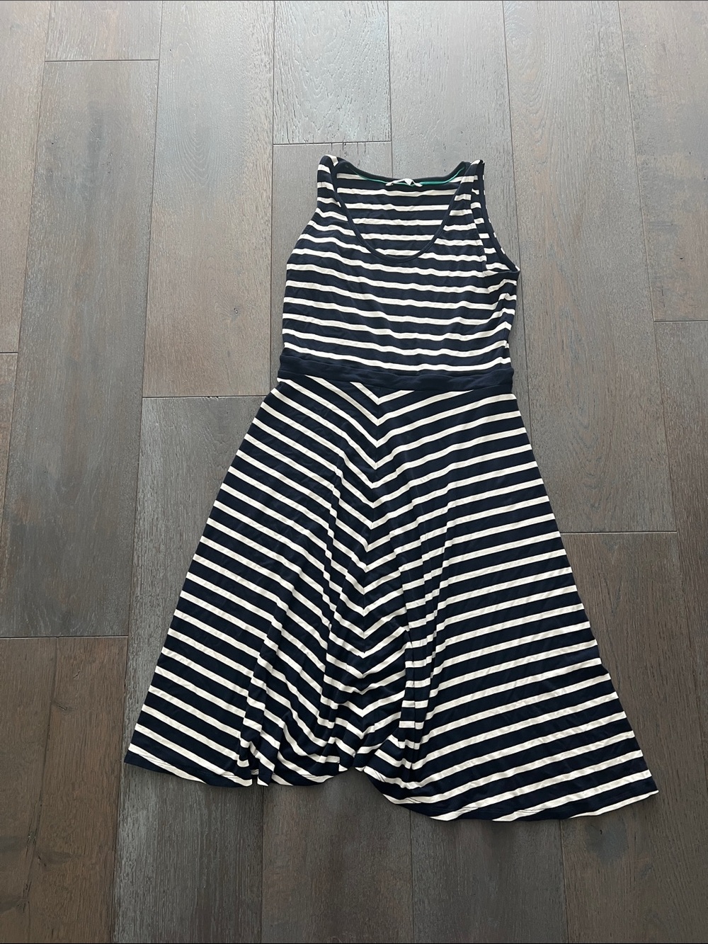 Boden Navy and White Striped Sleeveless Fit-and-Flare Dress